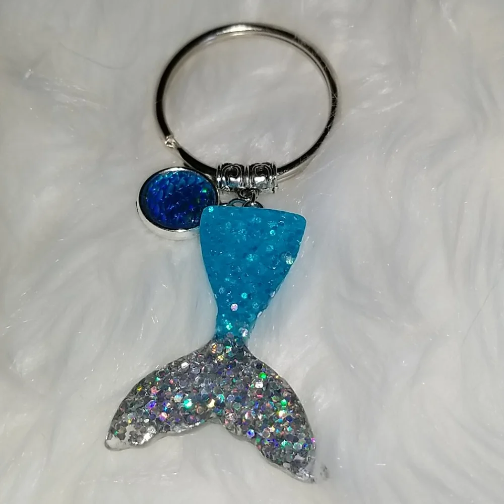 Blue Silver Mermaid Tail Keychain